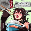 食糧を無駄にするなと駆逐艦の指導のため率先して食べようとするも涙目になってしまう長門さん